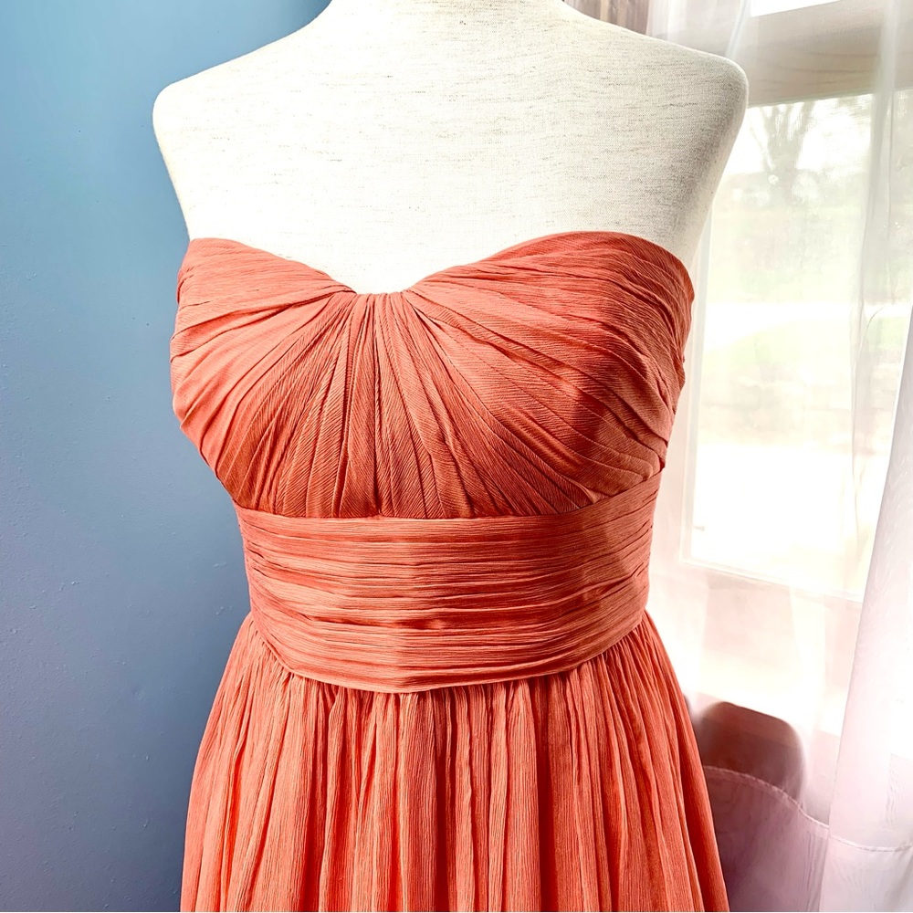 J. Crew Peach Silk Chiffon Strapless Dress - Picture 2 of 10